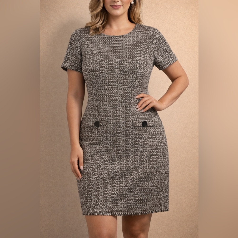 Karl Lagerfeld Gray Tweed Midi Sheath Dress